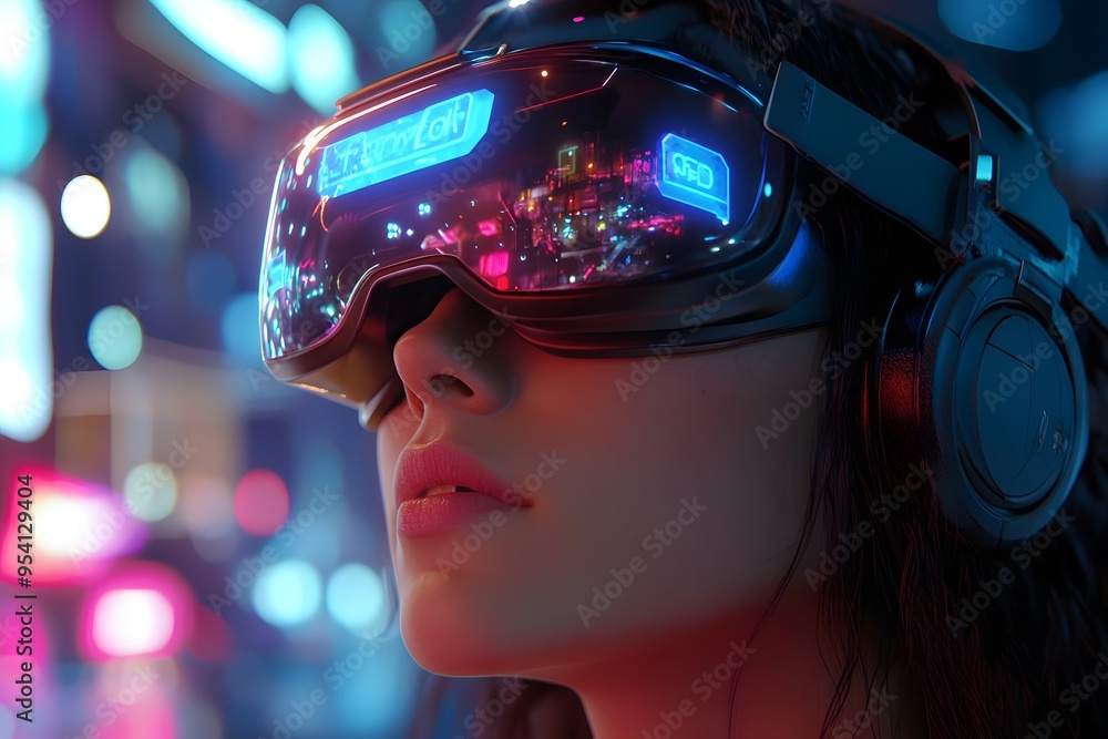 Immersive VR gaming experience with vibrant 3D worlds and detailed avatars, futuristic headsets Immersive VR gaming experience with vibrant 3D worlds and detailed avatars, futuristic headsets
