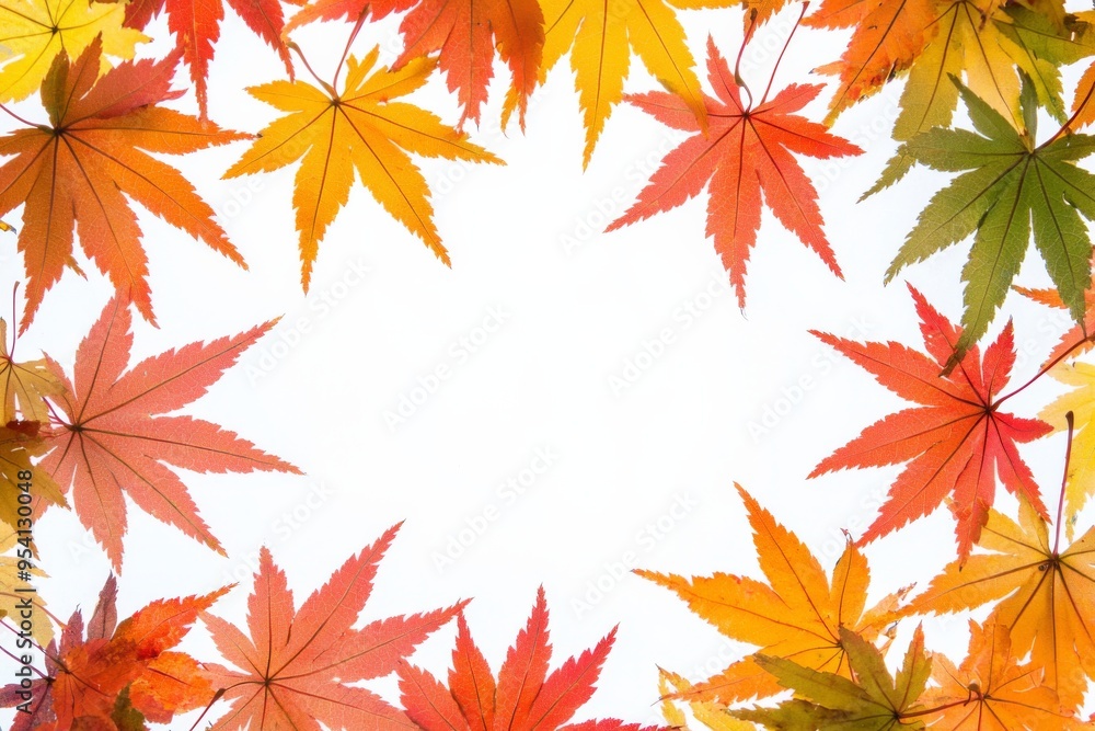 Autumn Maple Leaves Flat Lay White Background created with Generative AI Autumn Maple Leaves Flat Lay White Background created with Generative AI