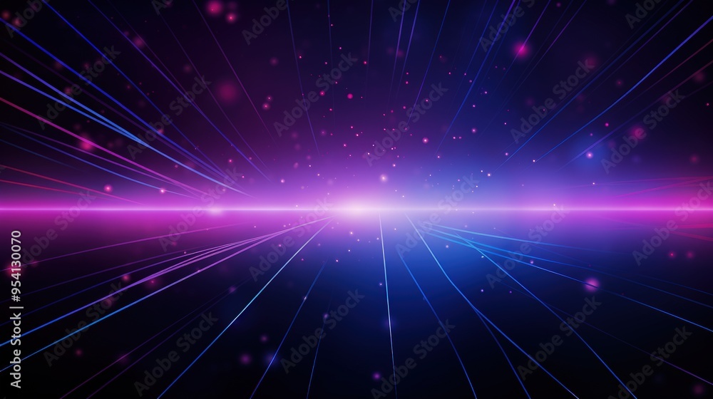 Fototapeta premium A vibrant abstract background featuring radiant lines and glowing particles in purple and blue hues.