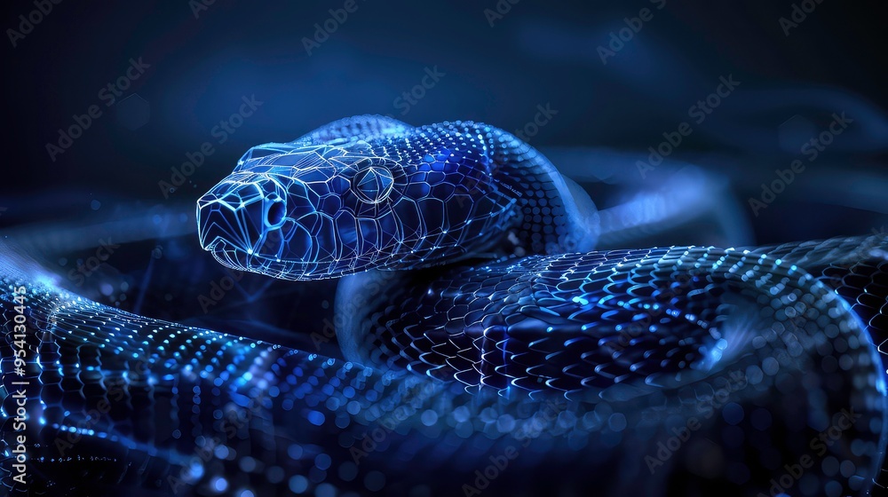 A digital rendering of a snake in the dark, glowing with a purple light. A digital rendering of a snake in the dark, glowing with a purple light.