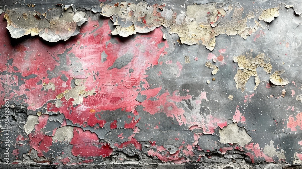 Naklejka premium Abstract Texture of Peeling Paint on a Red and Grey Surface