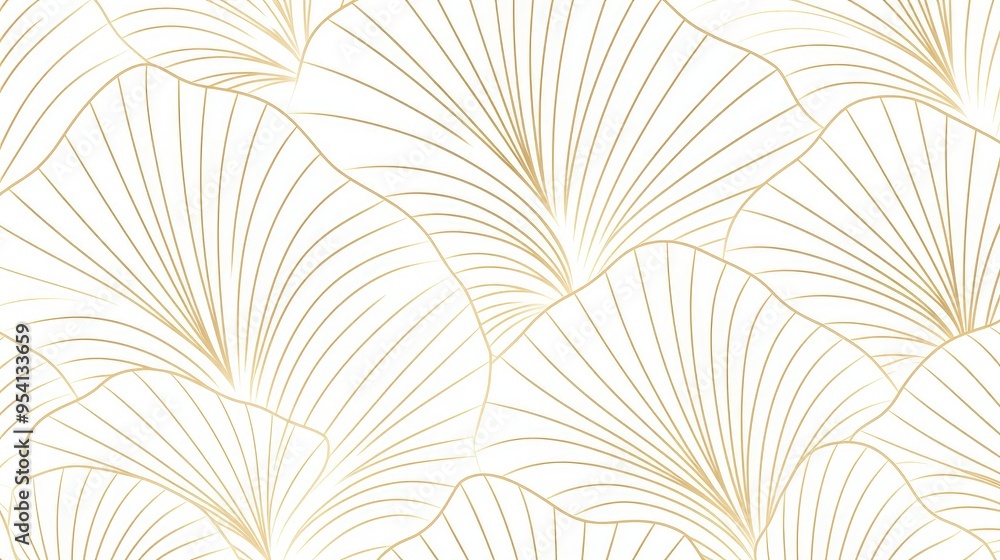 Obraz premium A decorative pattern featuring elegant golden leaf designs on a white background.