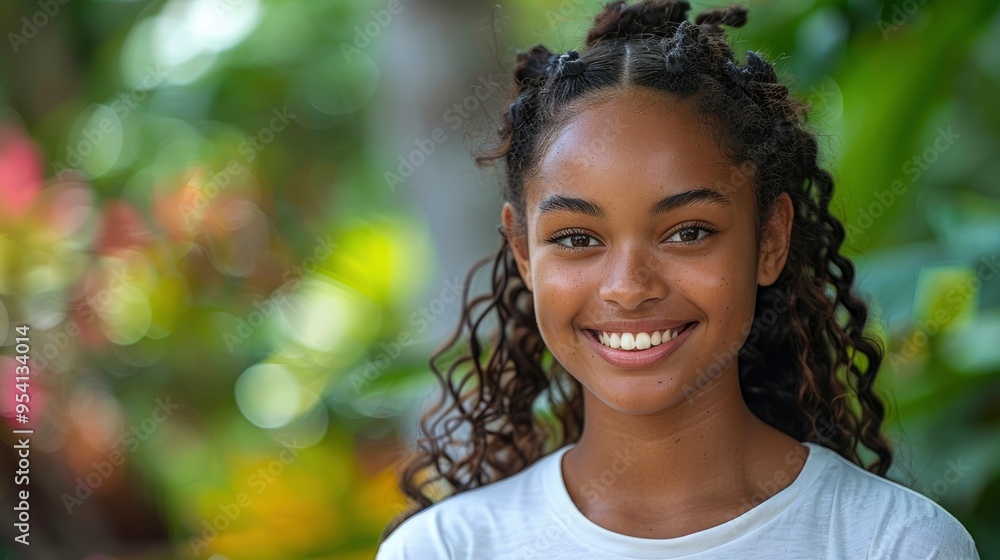 Portrait of a smiling young woman with curly hair Portrait of a smiling young woman with curly hair