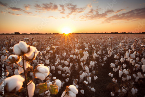 cotton field on sunset photo