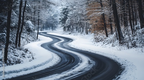 Curving Snowy Road Amidst Winter Landscape