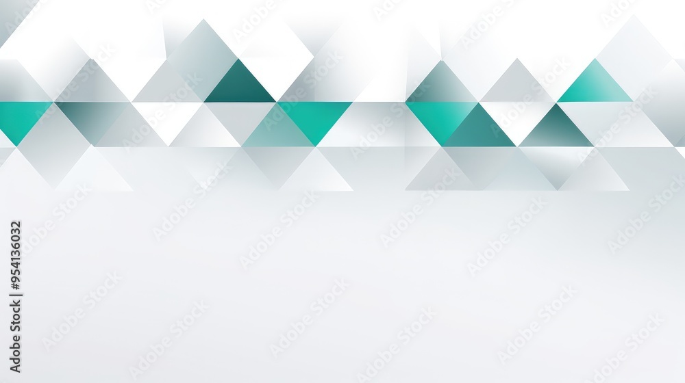 Fototapeta premium Abstract geometric design featuring teal and gray triangles on a white background.