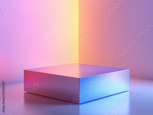 Colorful Podium - pedestal, cube, abstract, gradient, colorful, minimalism, neon, modern, platform, light, square, stage, futuristic, glowing, vibrant photo