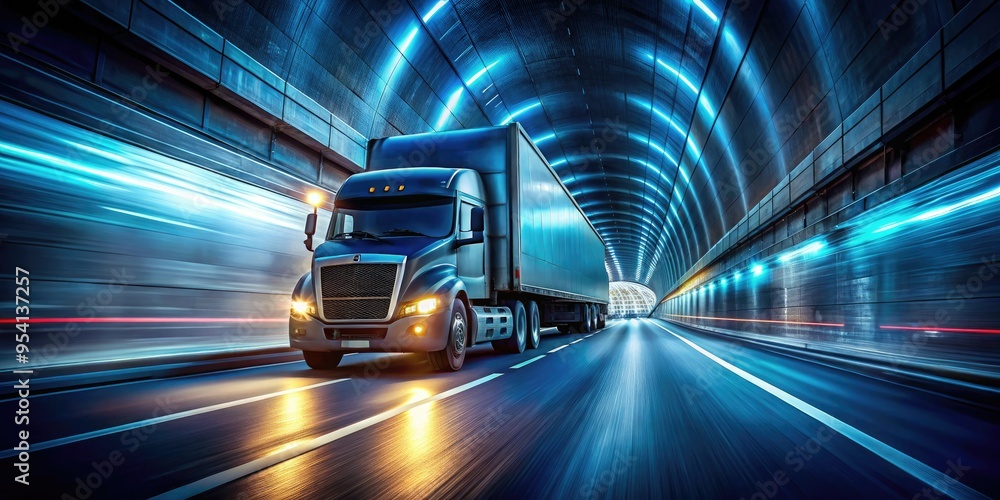 cinematic semi truck drives through neon-lit city tunnel with blurred lights and deep shadows in dark moody atmosphere with bold contrast cinematic semi truck drives through neon-lit city tunnel with blurred lights and deep shadows in dark moody atmosphere with bold contrast