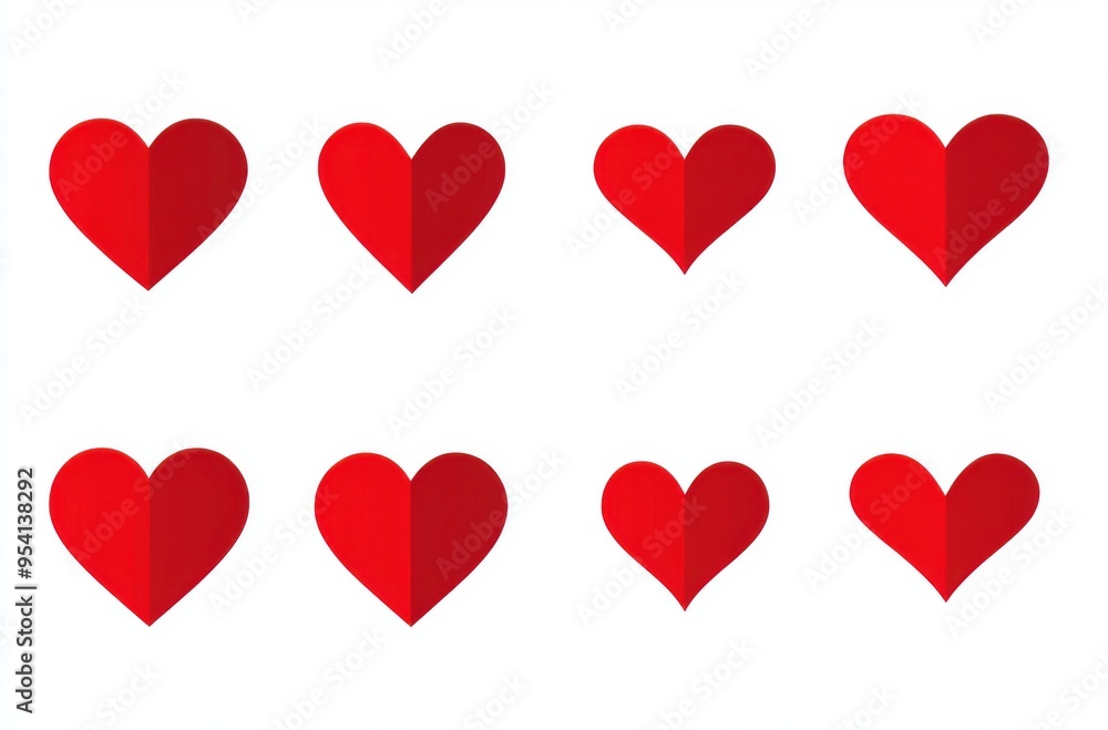 A set of red heart icons in the flat design style, with simple shapes and color blocks on a white background. Vector illustration with minimal details and no shadows A set of red heart icons in the flat design style, with simple shapes and color blocks on a white background. Vector illustration with minimal details and no shadows