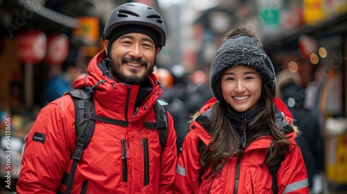 Happy Asian Couple Exploring a City Street