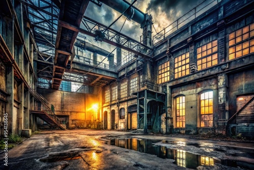 dark moody industrial atmospheric abandoned factory distressed texture rough concrete industrial decay subtle warm light gritty realism urban exploration