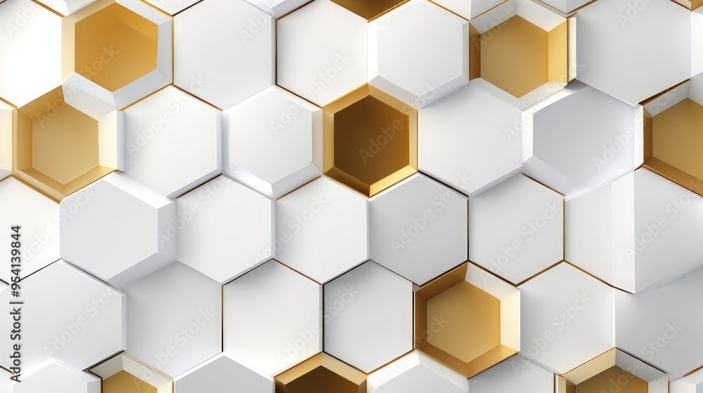 A geometric pattern of hexagons in white and gold colors, creating a modern design. A geometric pattern of hexagons in white and gold colors, creating a modern design.