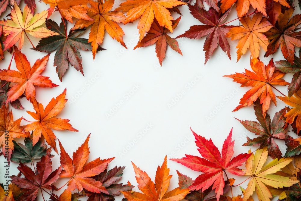 Autumn Maple Leaves Flat Lay White Background created with Generative AI Autumn Maple Leaves Flat Lay White Background created with Generative AI