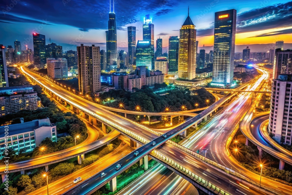 Fototapeta premium city streets nighttime traffic flow global commerce