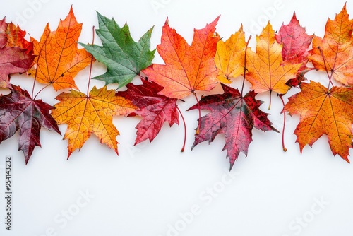 Autumn Maple Leaves Flat Lay White Background created with Generative AI