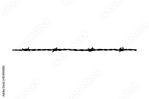Barbed wire fence seamless black fill silhouette vector illustration with metal twists and spikes