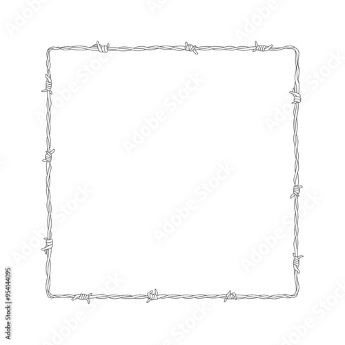 Barbed wire square border frame outline vector