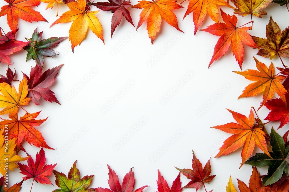 Autumn Maple Leaves Flat Lay White Background created with Generative AI Autumn Maple Leaves Flat Lay White Background created with Generative AI