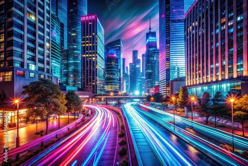 Vibrant neon hues electrify nocturnal cityscapes, blending retro-futuristic ambiance with abstract motion blur and clever composition, inviting the viewer to step into the urban jungle.