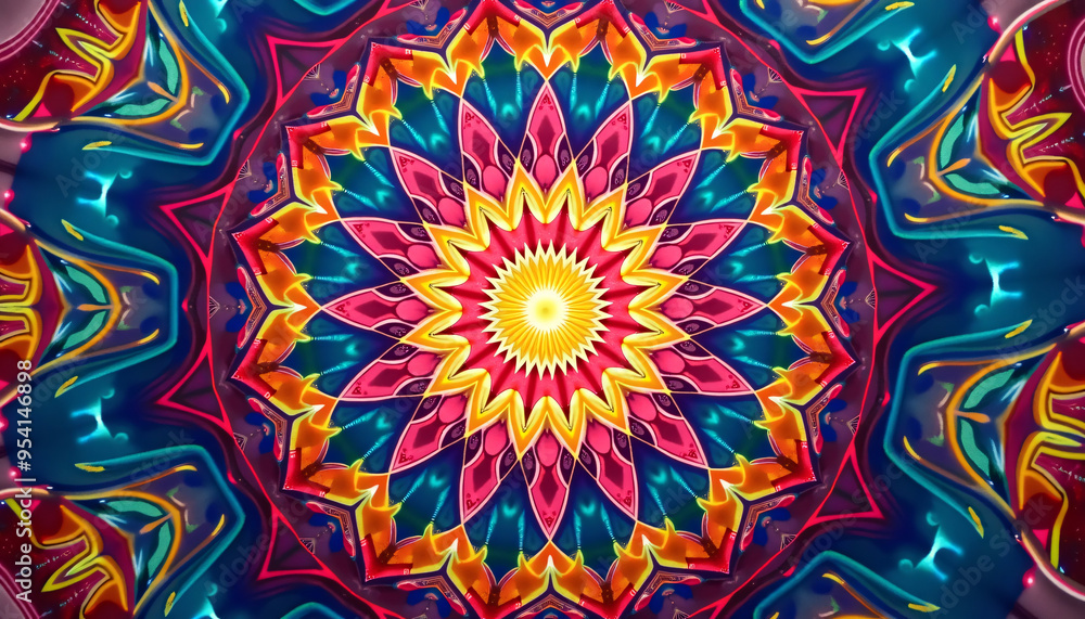 Elegant geometric mandala pattern in vivid colors creating a balanced and harmonious wallpaper for artistic lovers. Elegant geometric mandala pattern in vivid colors creating a balanced and harmonious wallpaper for artistic lovers.