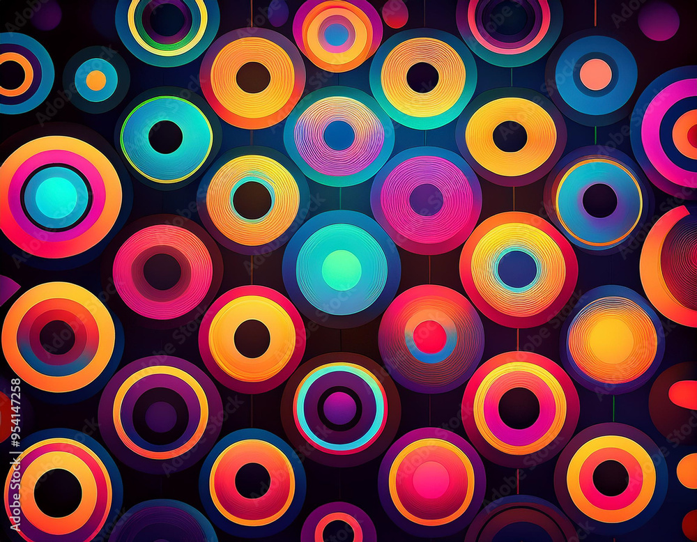 Vibrant Neon Circles Glowing Abstract Electric Pattern on Dark Futuristic Background Vibrant Neon Circles Glowing Abstract Electric Pattern on Dark Futuristic Background