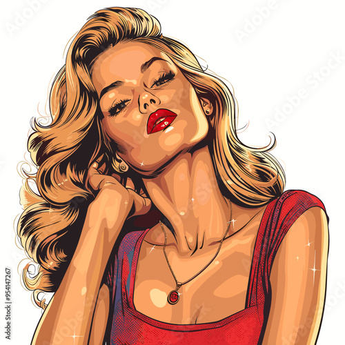 Portrait of a woman with blond hair. Pop art vector illustration