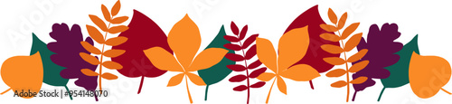 Autumn brown red purple orange yellow green banner with leaves. Monochrome botanical contour stickers. Vector clipart of sketchy drawings isolated on white background