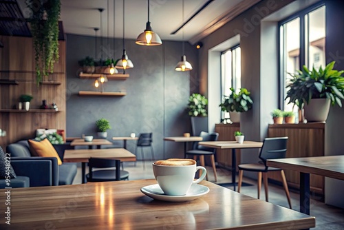 stunning minimalistic cafe interior with monochromatic colors calm happy atmosphere solo coffee cup contemplative mood