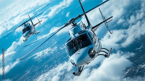 View and sea view from helicopters flying over the sea