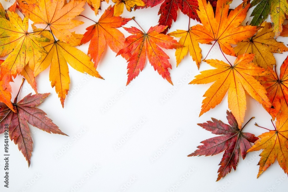 Autumn Maple Leaves Flat Lay White Background created with Generative AI Autumn Maple Leaves Flat Lay White Background created with Generative AI