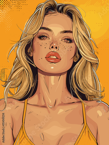 Portrait of a woman with blond hair. Pop art vector illustration