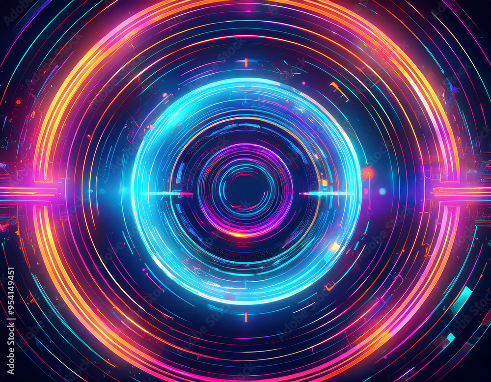 Vibrant Neon Circles Glowing Abstract Electric Pattern on Dark Futuristic Background Vibrant Neon Circles Glowing Abstract Electric Pattern on Dark Futuristic Background