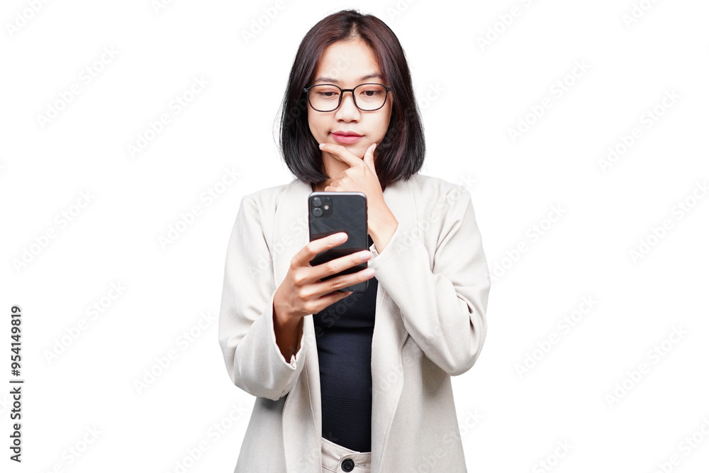 Asian Businesswoman thinking isolated transparent Asian Businesswoman thinking isolated transparent