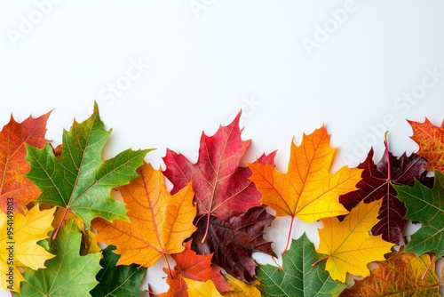 Autumn Maple Leaves Flat Lay White Background created with Generative AI