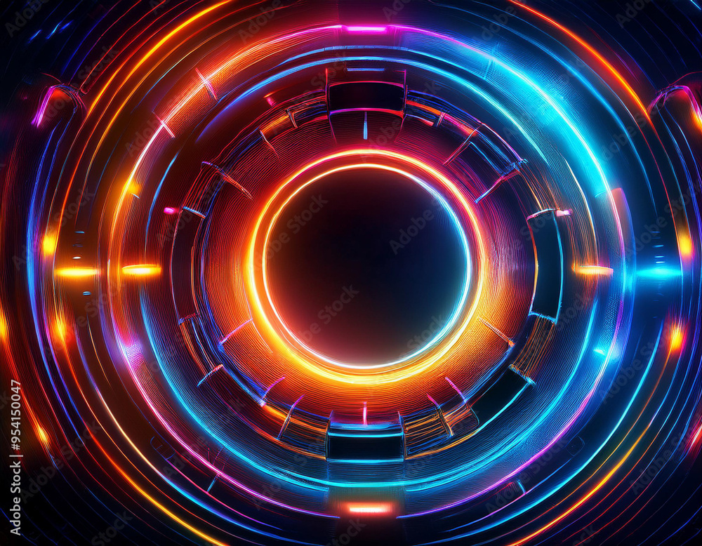 Vibrant Neon Circles Glowing Abstract Electric Pattern on Dark Futuristic Background Vibrant Neon Circles Glowing Abstract Electric Pattern on Dark Futuristic Background