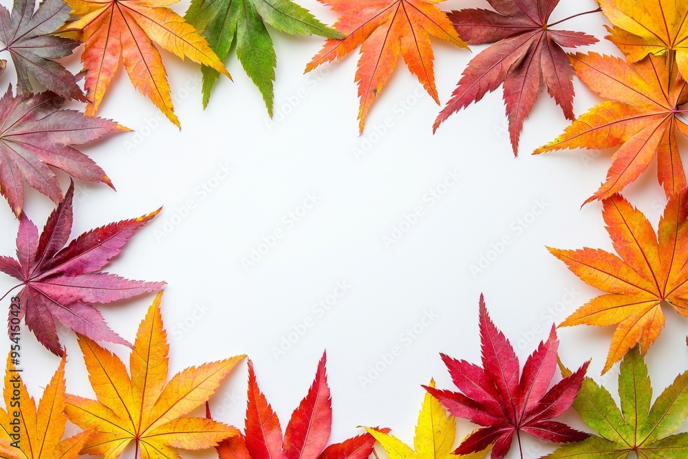 Autumn Maple Leaves Flat Lay White Background created with Generative AI Autumn Maple Leaves Flat Lay White Background created with Generative AI