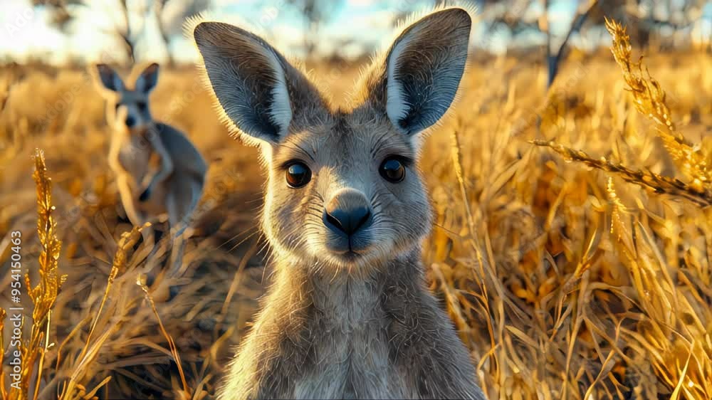 A majestic wild kangaroo captured mid-jump in the outback field during sunset, highlighting wildlife and nature A majestic wild kangaroo captured mid-jump in the outback field during sunset, highlighting wildlife and nature
