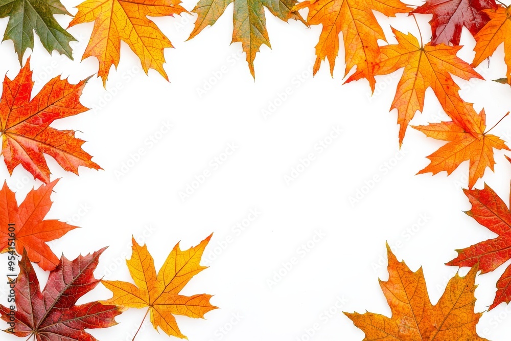 Autumn Maple Leaves Flat Lay White Background created with Generative AI Autumn Maple Leaves Flat Lay White Background created with Generative AI