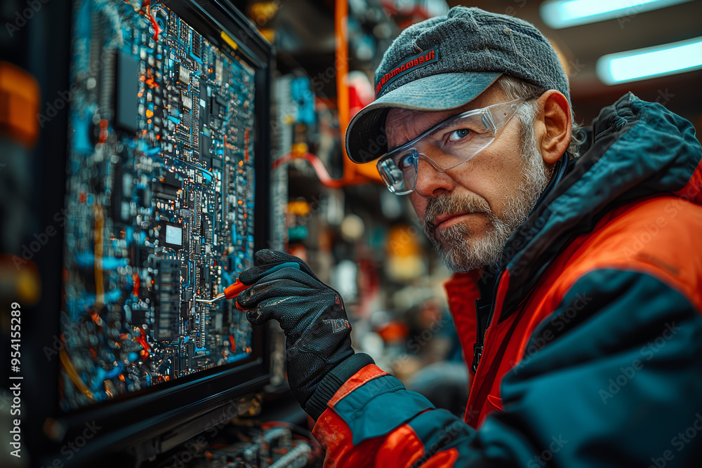 A technician repairing a high-definition television screen in an electronics repair shop, demonstrating technical skills in consumer electronics maintenance. A technician repairing a high-definition television screen in an electronics repair shop, demonstrating technical skills in consumer electronics maintenance.