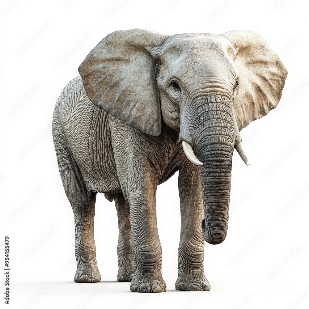 Obraz premium A large elephant stands alone on a white background