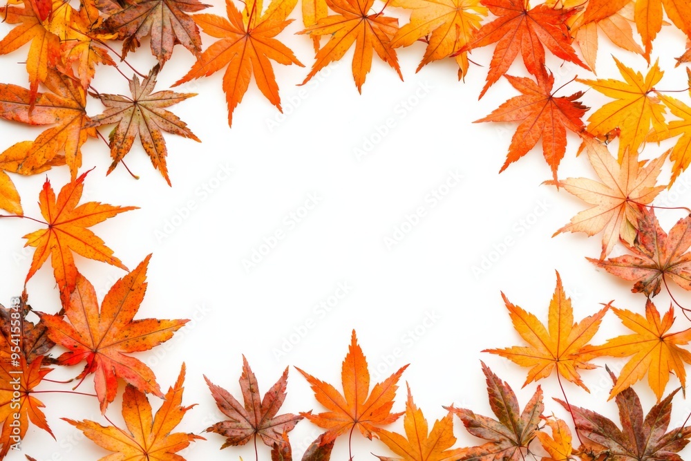 Autumn Maple Leaves Flat Lay White Background created with Generative AI Autumn Maple Leaves Flat Lay White Background created with Generative AI