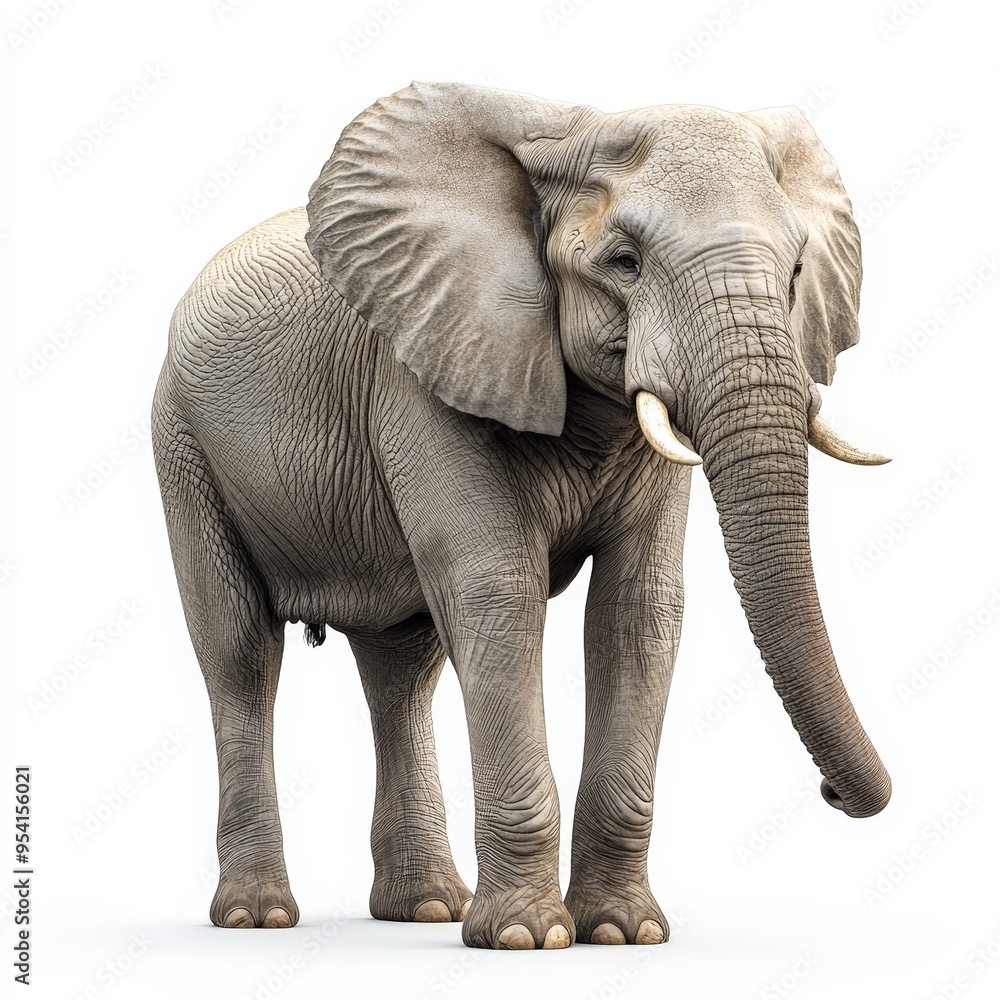 Fototapeta premium A large elephant stands alone on a white background
