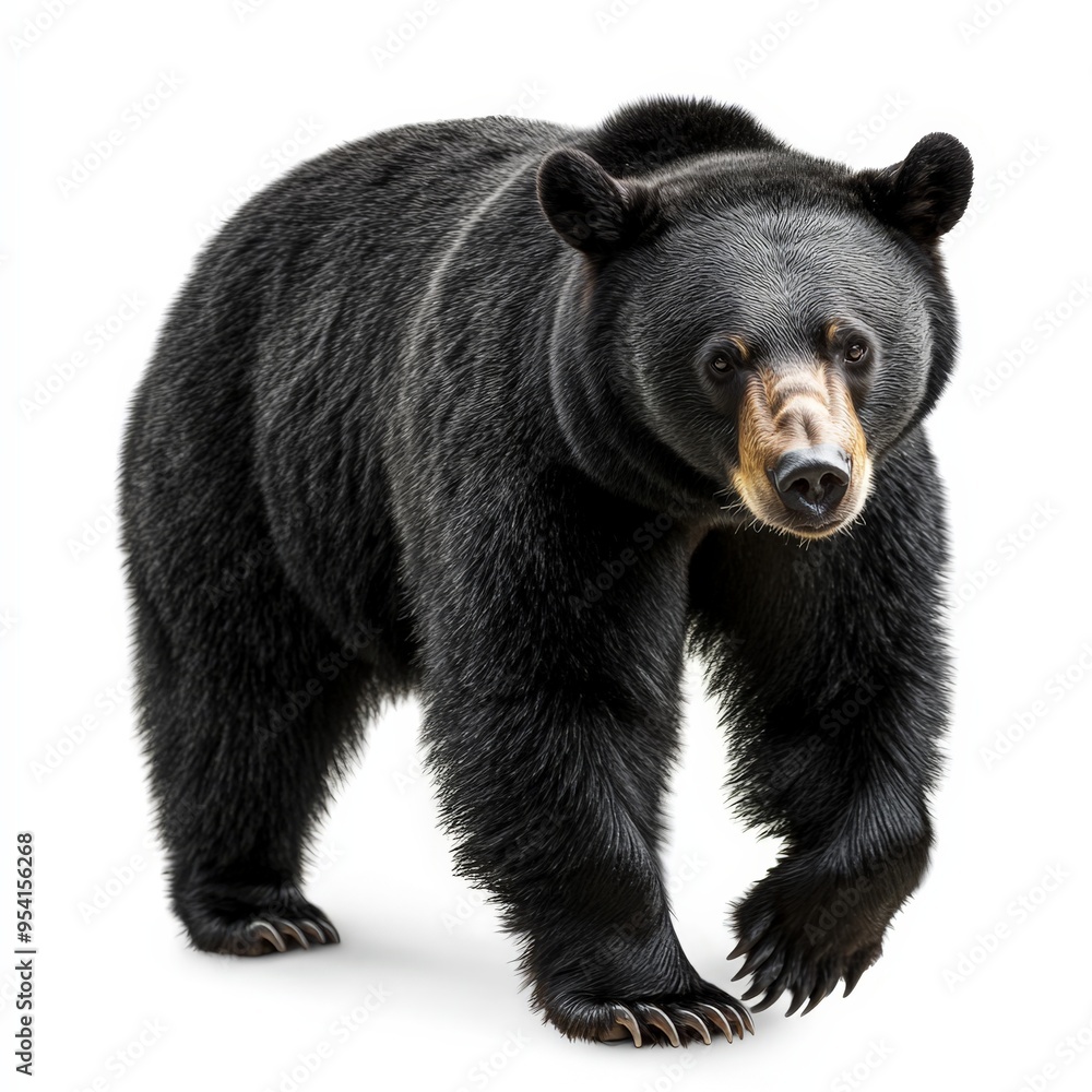 A black bear is walking on a white background A black bear is walking on a white background