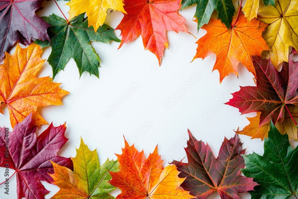 Autumn Maple Leaves Flat Lay White Background created with Generative AI Autumn Maple Leaves Flat Lay White Background created with Generative AI