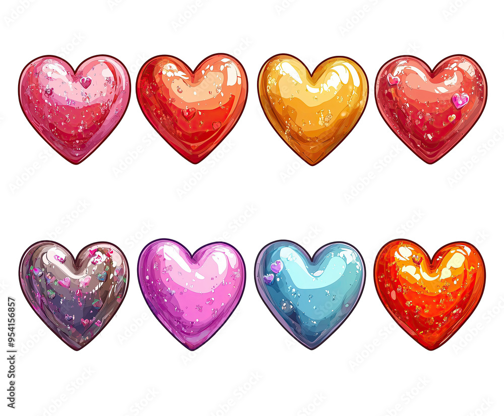 Set of Beautiful Colored Hearts on Transparent Background - Isolated on Background Set of Beautiful Colored Hearts on Transparent Background - Isolated on Background