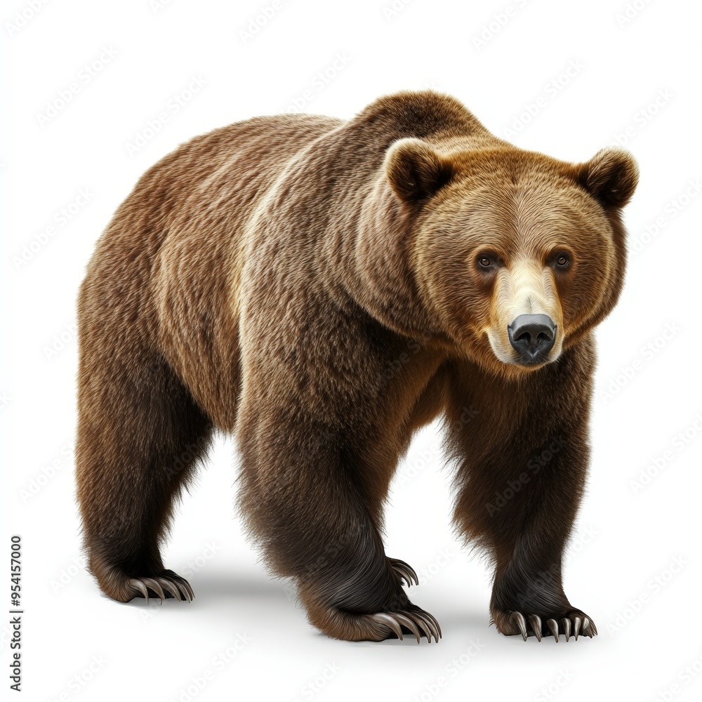 Fototapeta premium A large brown bear stands on a white background