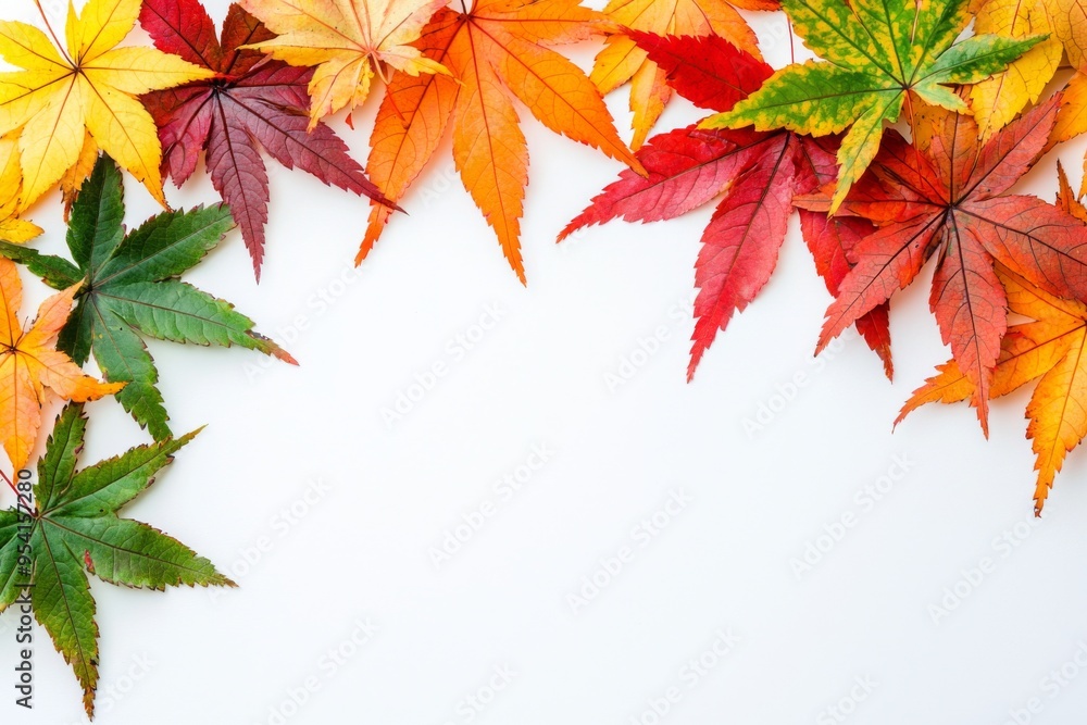 Autumn Maple Leaves Flat Lay White Background created with Generative AI Autumn Maple Leaves Flat Lay White Background created with Generative AI