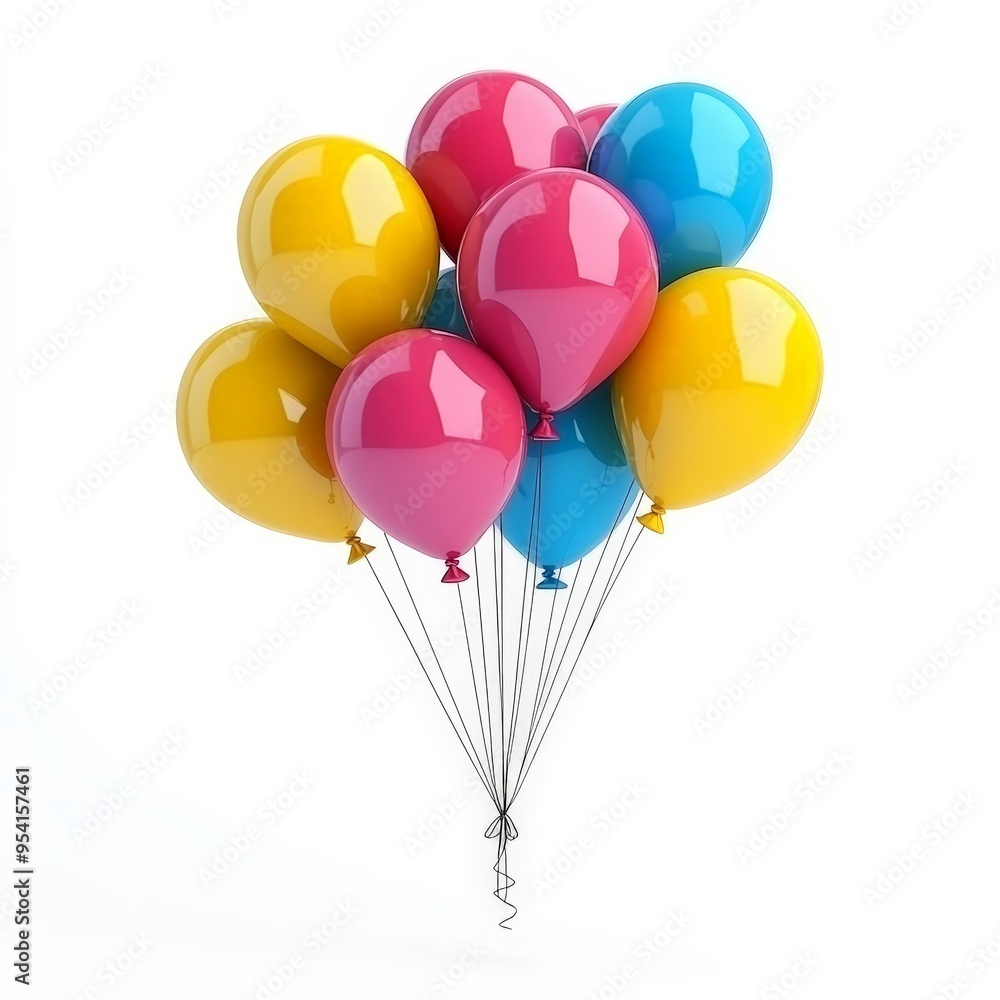 A bunch of colorful balloons are hanging from a string A bunch of colorful balloons are hanging from a string