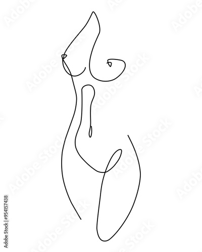 Abstract minimalistic beautiful female body. Continuous line drawing with editable stroke. Modern single line art, black and white vector illustration. Woman beauty fashion concept, minimalistic style