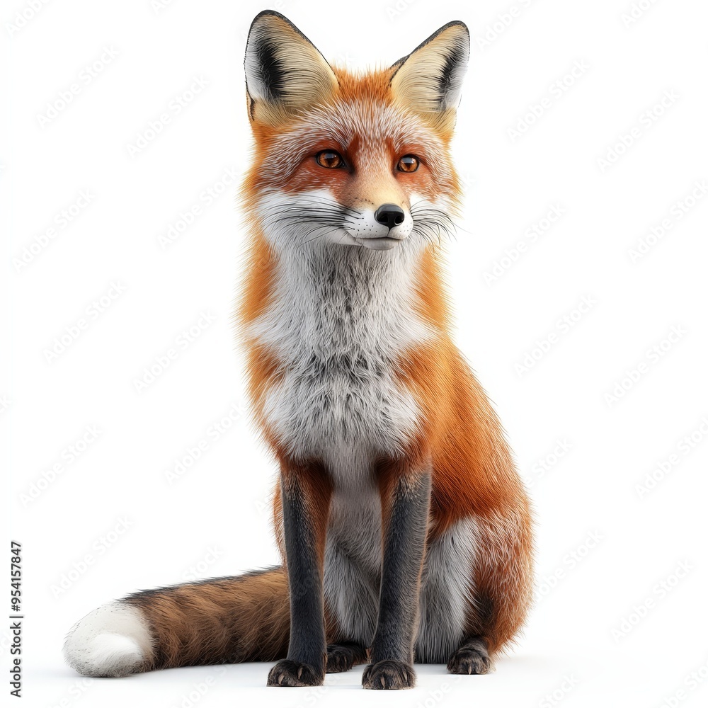 Obraz premium A fox is sitting on a white background